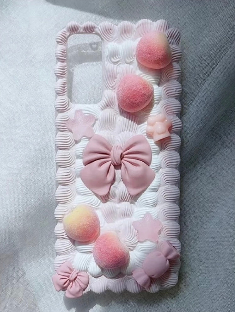 Sweet Peach Bow Fairy Cream Phone Case Customization