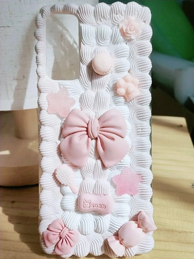 Sweet Peach Bow Fairy Cream Phone Case Customization