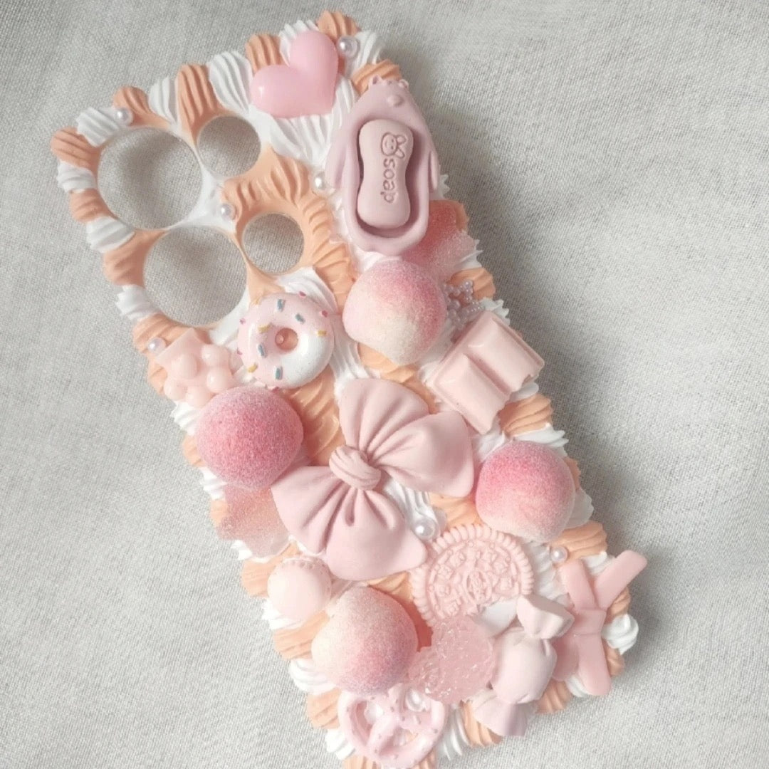 Sweet Peach Bow Fairy Cream Phone Case Customization