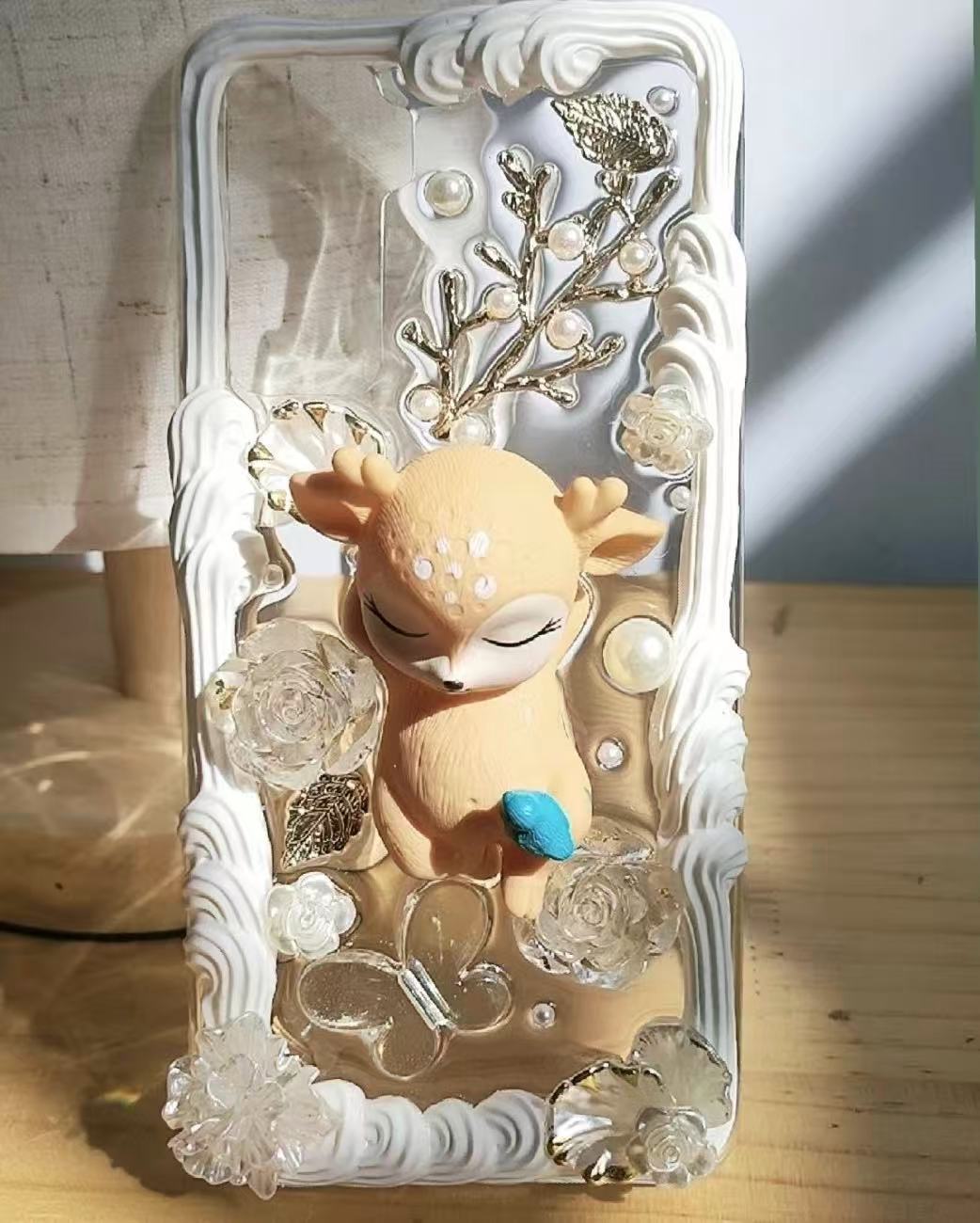 Cute Forest-style Fawn Moose Cream Phone Case Decoration